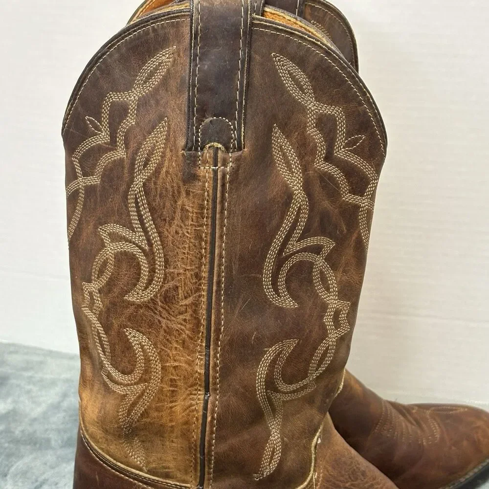 Vintage Frye Western Cowboy Boots Brown Leather USA Made Size 9M Distressed - Picture 5 of 15